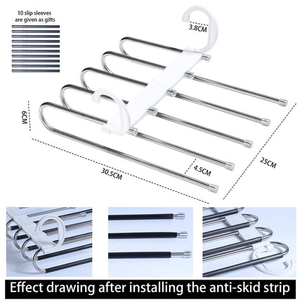 2 Pack Adjustable Multi-Layer 5 in 1 Pants Hanger for Wardrobe and Home Storage (White).