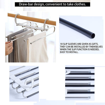 2 Pack Adjustable Multi-Layer 5 in 1 Pants Hanger for Wardrobe and Home Storage (White).