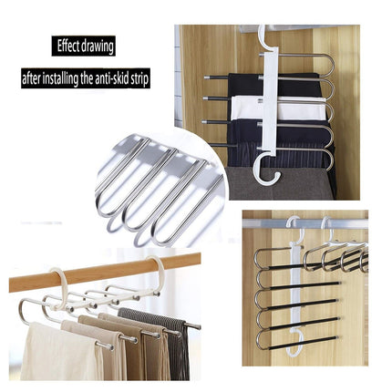 2 Pack Adjustable Multi-Layer 5 in 1 Pants Hanger for Wardrobe and Home Storage (White).