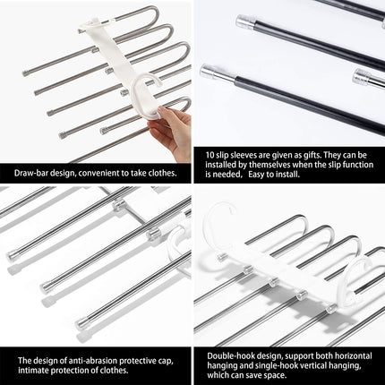 2 Pack Adjustable Multi-Layer 5 in 1 Pants Hanger for Wardrobe and Home Storage (White).