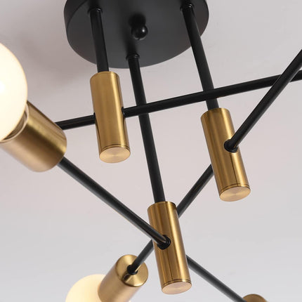 Mid Century Chandelier Modern, 6-Light , Black & Gold.
