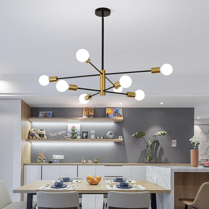 Sputnik Chandelier Modern Industrial, 8-Light , Black & Gold.