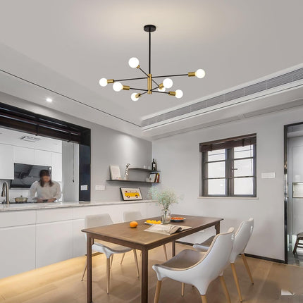 Sputnik Chandelier Modern Industrial, 8-Light , Black & Gold.