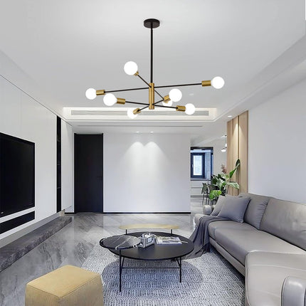 Sputnik Chandelier Modern Industrial, 8-Light , Black & Gold.