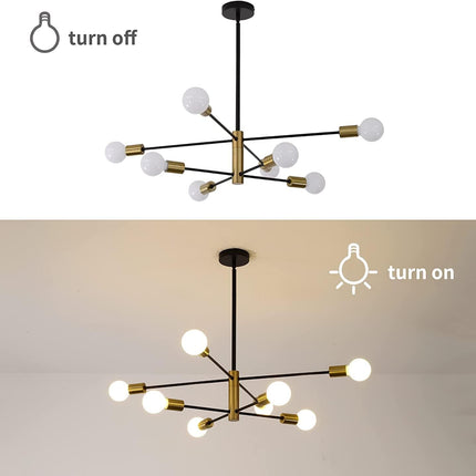 Sputnik Chandelier Modern Industrial, 8-Light , Black & Gold.