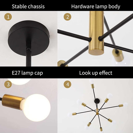 Sputnik Chandelier Modern Industrial, 8-Light , Black & Gold.
