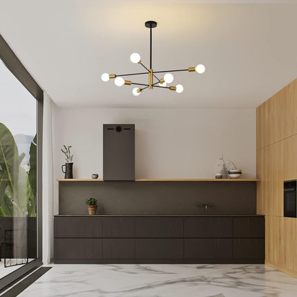 Sputnik Chandelier Modern Industrial, 8-Light , Black & Gold.
