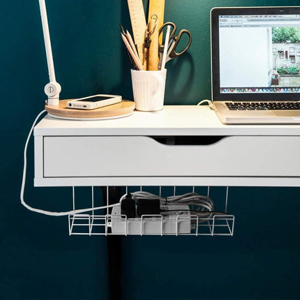 2 Pack Under Desk Cable Management Tray, White.
