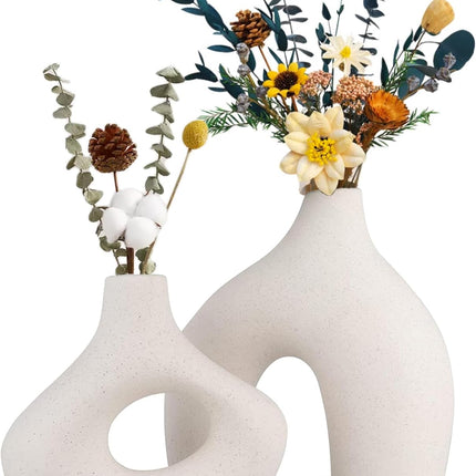 Ceramic Set of 2 Modern White Vases for Home D�cor.