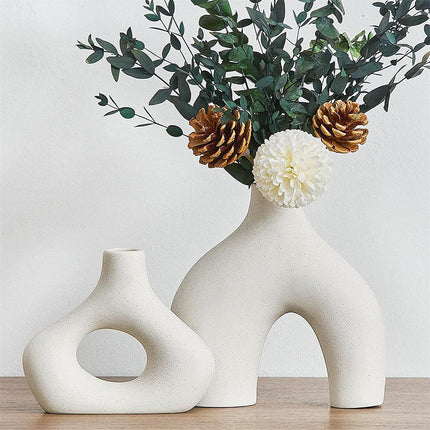 Ceramic Set of 2 Modern White Vases for Home D�cor.
