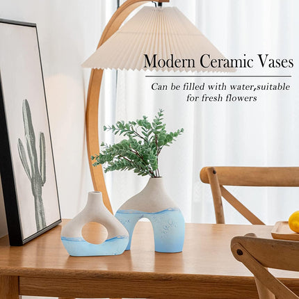 Ceramic Set of 2 Modern White Vases for Home D�cor.