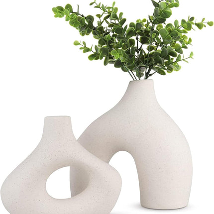 Ceramic Set of 2 Modern White Vases for Home D�cor.