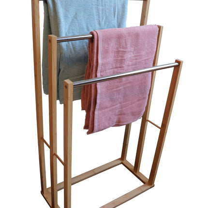 Bamboo Towel Bar Metal Holder Rack 3-Tier Freestanding for Bathroom and Bedroom.