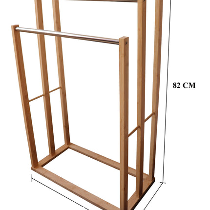 Bamboo Towel Bar Metal Holder Rack 3-Tier Freestanding for Bathroom and Bedroom.