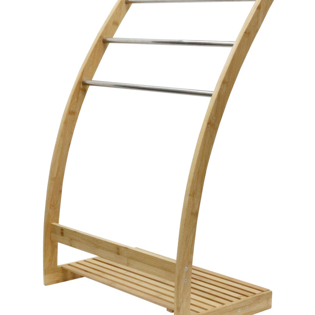 Bamboo Towel Bar Metal Holder Rack 3-Tier Freestanding and Bottom shelf for Bathroom.
