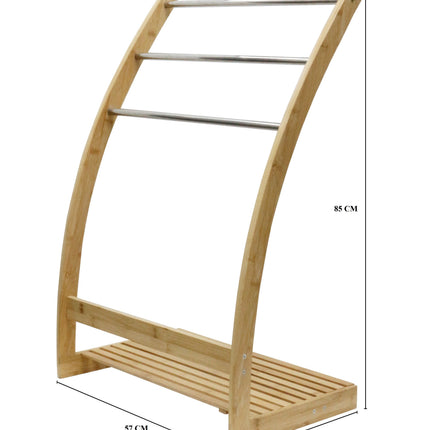 Bamboo Towel Bar Metal Holder Rack 3-Tier Freestanding and Bottom shelf for Bathroom.