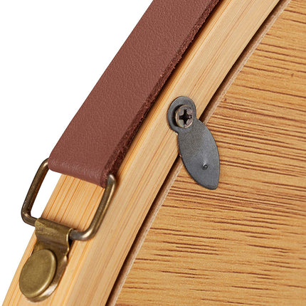 Hanging Round Wall Mirror 45 cm - Solid Bamboo Frame and Adjustable Leather Strap for Bathroom and Bedroom.