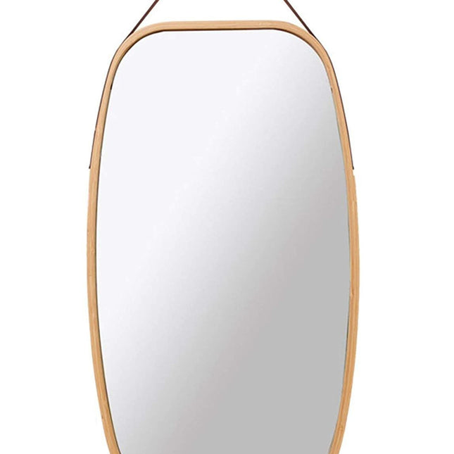 Hanging Full Length Wall Mirror - Solid Bamboo Frame and Adjustable Leather Strap for Bathroom and Bedroom.