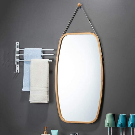 Hanging Full Length Wall Mirror - Solid Bamboo Frame and Adjustable Leather Strap for Bathroom and Bedroom.