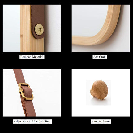 Hanging Full Length Wall Mirror - Solid Bamboo Frame and Adjustable Leather Strap for Bathroom and Bedroom.