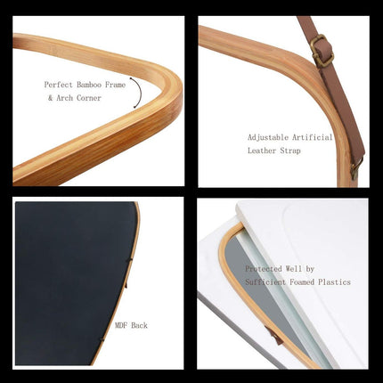 Hanging Full Length Wall Mirror - Solid Bamboo Frame and Adjustable Leather Strap for Bathroom and Bedroom.