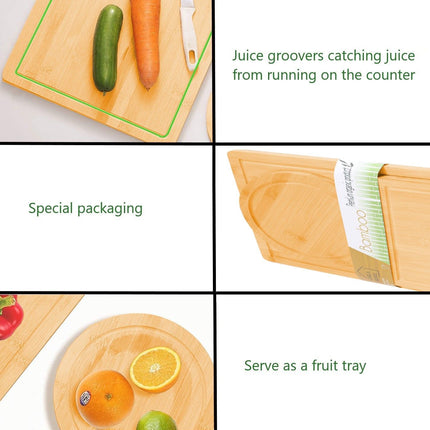 3 Pieces Bamboo Cutting Board with Juice Groove and Mobile Holder included for Home Kitchen.