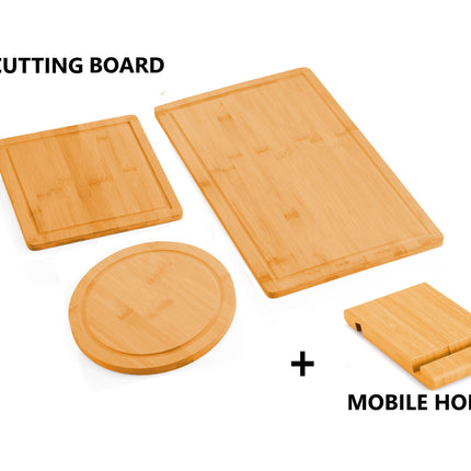 3 Pieces Bamboo Cutting Board with Juice Groove and Mobile Holder included for Home Kitchen.