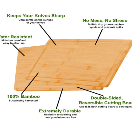 3 Pieces Bamboo Cutting Board with Juice Groove and Mobile Holder included for Home Kitchen.