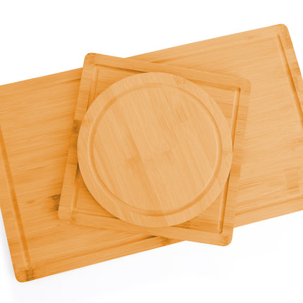 3 Pieces Bamboo Cutting Board with Juice Groove and Mobile Holder included for Home Kitchen.