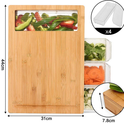 Large Bamboo Cutting Board and 4 Containers with Mobile Holder gift included for Home Kitchen.