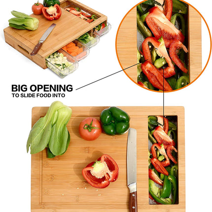 Large Bamboo Cutting Board and 4 Containers with Mobile Holder gift included for Home Kitchen.