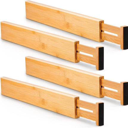 4 Pack Bamboo Adjustable Kitchen Drawer Dividers (Large, 44-55 cm).