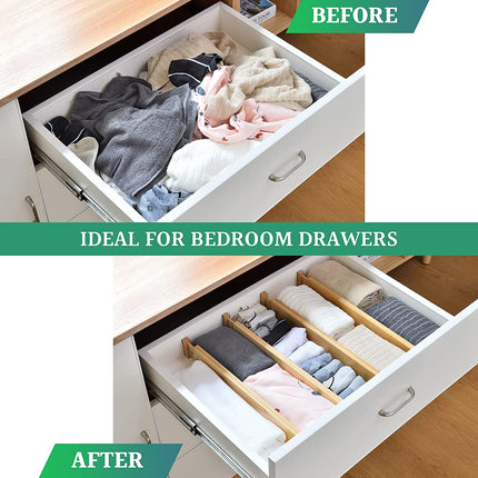 4 Pack Bamboo Adjustable Kitchen Drawer Dividers (Large, 44-55 cm).