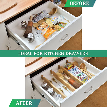 4 Pack Bamboo Adjustable Kitchen Drawer Dividers (Large, 44-55 cm).