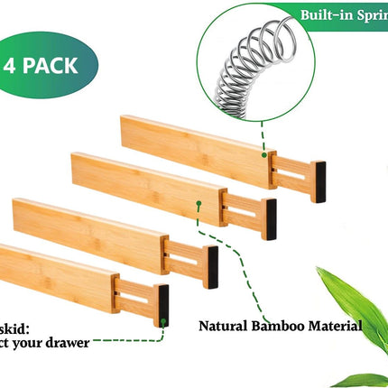 4 Pack Bamboo Adjustable Kitchen Drawer Dividers (Large, 44-55 cm).