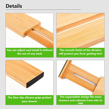 4 Pack Bamboo Adjustable Kitchen Drawer Dividers (Large, 44-55 cm).