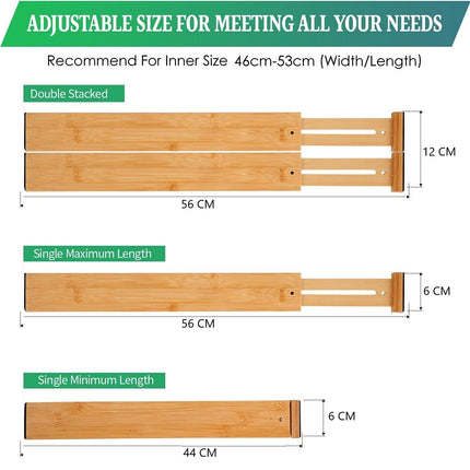 4 Pack Bamboo Adjustable Kitchen Drawer Dividers (Large, 44-55 cm).