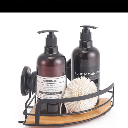 2 Pack Round Bamboo Corner Shower Caddy Shelf Basket Rack with Premium Vacuum Suction Cup No-Drilling for Bathroom and Kitchen.