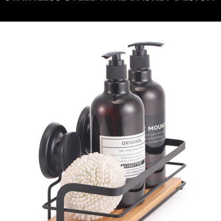 2 Pack Rectangular Bamboo Corner Shower Caddy Shelf Basket Rack with Premium Vacuum Suction Cup No-Drilling for Bathroom and Kitchen.