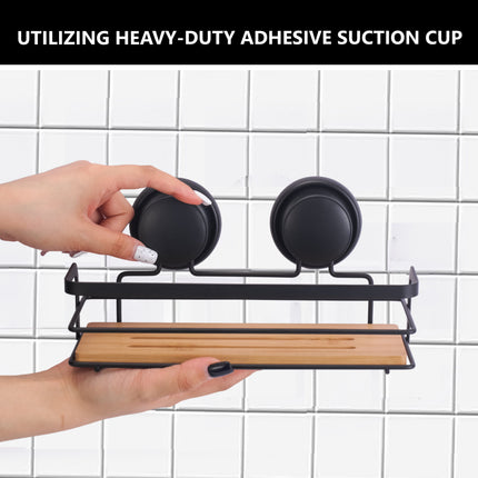 2 Pack Rectangular Bamboo Corner Shower Caddy Shelf Basket Rack with Premium Vacuum Suction Cup No-Drilling for Bathroom and Kitchen.