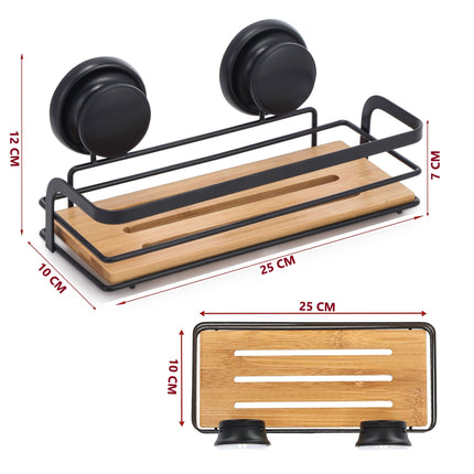 2 Pack Rectangular Bamboo Corner Shower Caddy Shelf Basket Rack with Premium Vacuum Suction Cup No-Drilling for Bathroom and Kitchen.