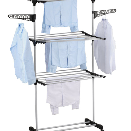 Folding 3 Tier Clothes Laundry Drying Rack with Stainless Steel Tubes for Indoor & Outdoor Home.