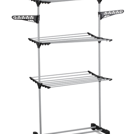 Folding 3 Tier Clothes Laundry Drying Rack with Stainless Steel Tubes for Indoor & Outdoor Home.