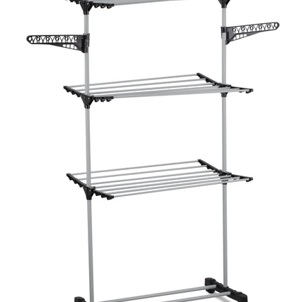 Folding 3 Tier Clothes Laundry Drying Rack with Stainless Steel Tubes for Indoor & Outdoor Home.