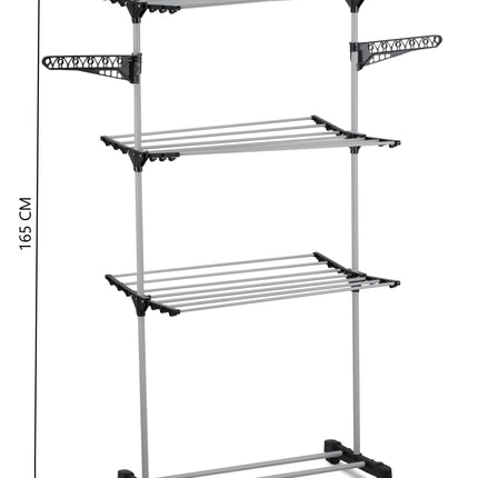 Folding 3 Tier Clothes Laundry Drying Rack with Stainless Steel Tubes for Indoor & Outdoor Home.