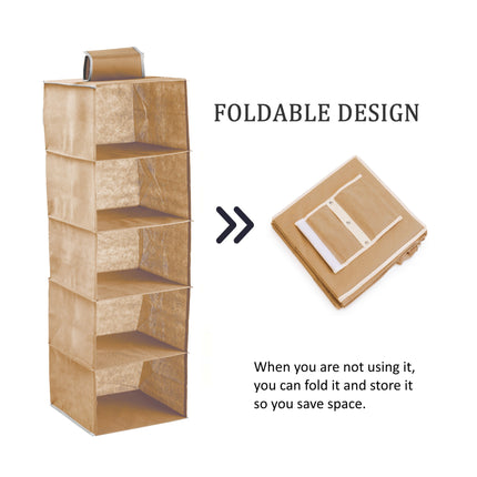5 Tier Shelf Hanging Closet Organizer and Storage for Clothes (Beige).