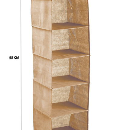 5 Tier Shelf Hanging Closet Organizer and Storage for Clothes (Beige).