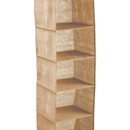 5 Tier Shelf Hanging Closet Organizer and Storage for Clothes (Beige).