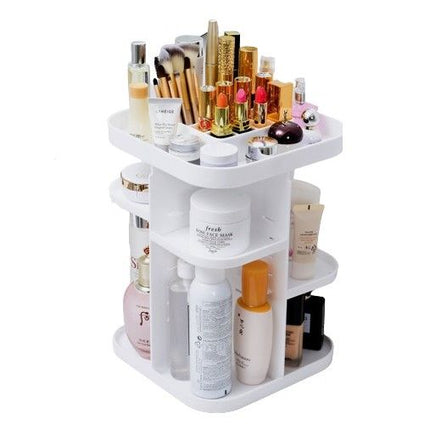 360 Rotating Large Capacity Makeup Organizer for Bedroom and Bathroom (White).