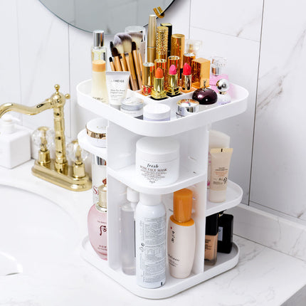 360 Rotating Large Capacity Makeup Organizer for Bedroom and Bathroom (White).